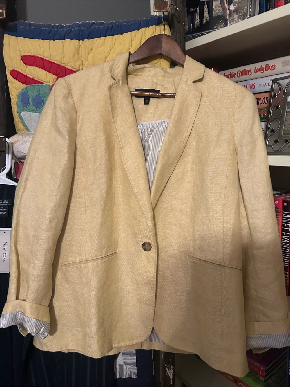 Talbots Light Yellow Linen-Blend Single-Button Blazer